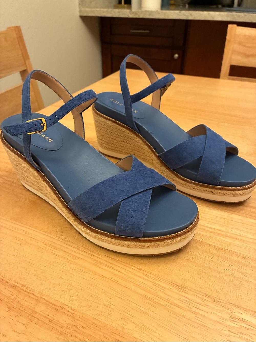 Cole Haan Royal Blue Suede Wedge Sandals